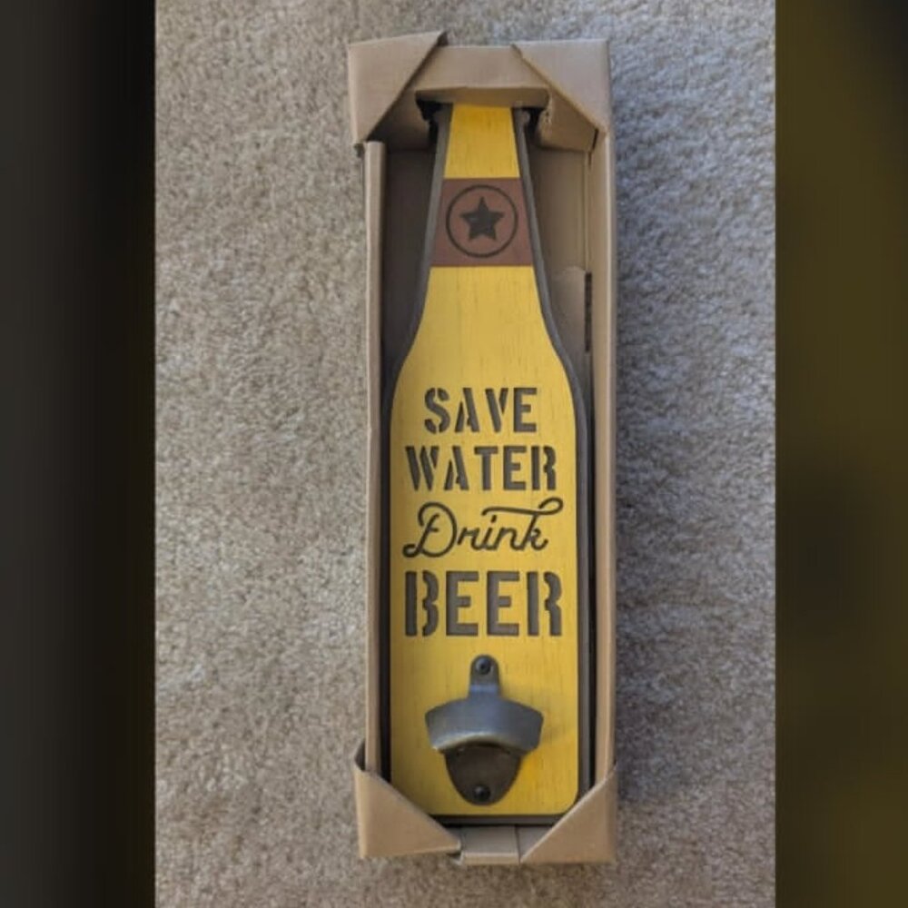 Save Water Drink Beer Wooden Decorative Bottle Opener Man Cave Bar Wall Decor